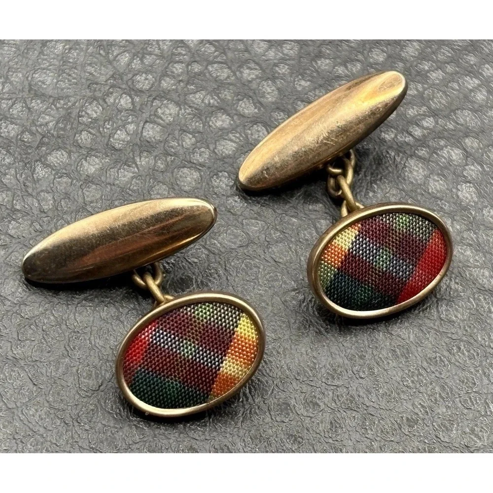 Vintage Victorian Red Green Tartan Cufflinks Gold Filled Cufflinks Men's Formal